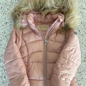 Michael Kors Blush Puffer Jacket with Faux Fur